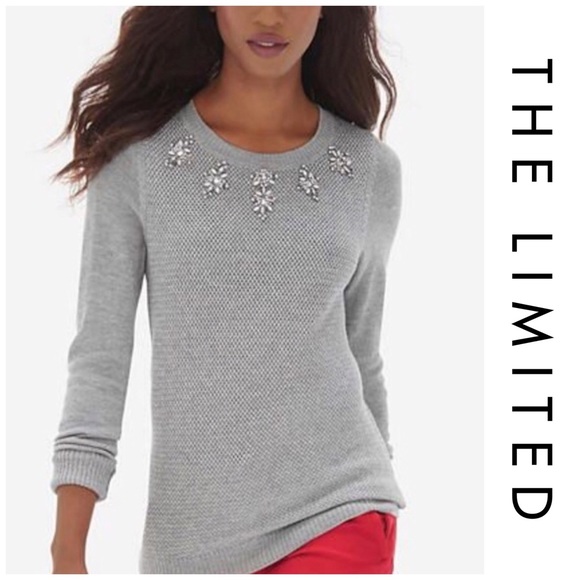 The Limited Tops - Embellished Neck Long Sleeve Sweater